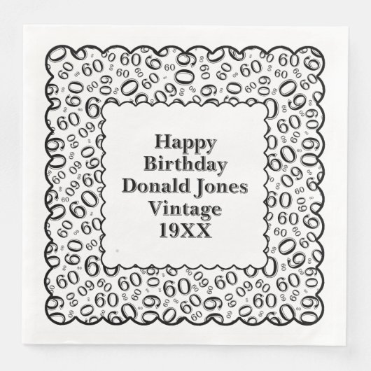60th Birthday Number Pattern Scallops Black/White Servet (Voorkant)
