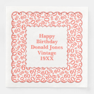 60th Birthday Number Pattern Scallops Coral/White Servet