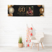 60th Birthday Party Black and Gold Balloons Foto Spandoek (Insitu)