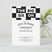 60th Birthday Party Black White Checkered Pattern Kaart (Staand voorkant)