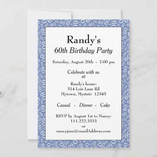 60th Birthday Party Blue and White Number Pattern Kaart (Voorkant)