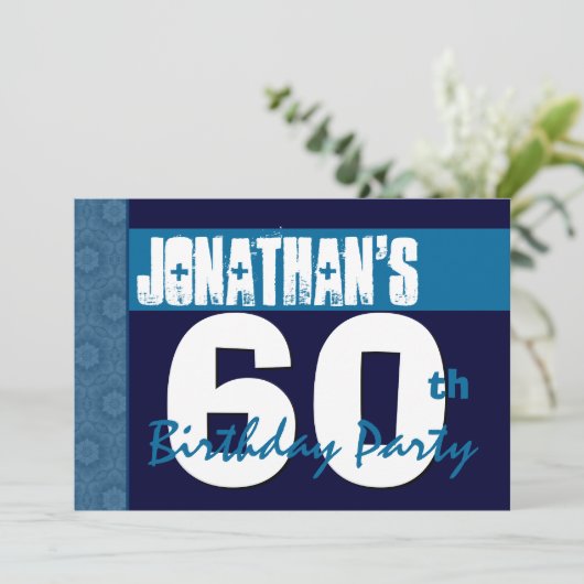 60th Birthday Party Blue Pattern Midnight and Navy Kaart (Staand voorkant)