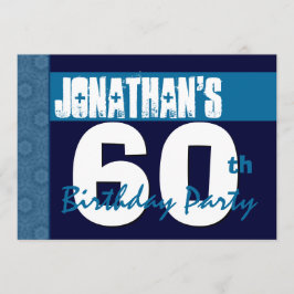 60th Birthday Party Blue Pattern Midnight and Navy Kaart