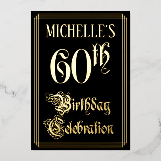 60th Birthday Party — Fancy script & aangepaste na Folie Uitnodiging (Voorkant)
