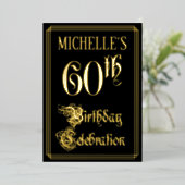 60th Birthday Party — Fancy script & aangepaste na Folie Uitnodiging (Staand Voorkant)