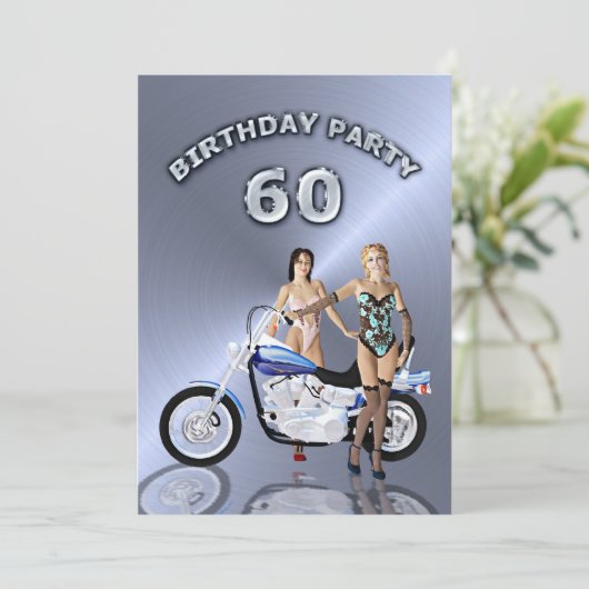60th Birthday party Invitation with a motor Kaart (Staand voorkant)
