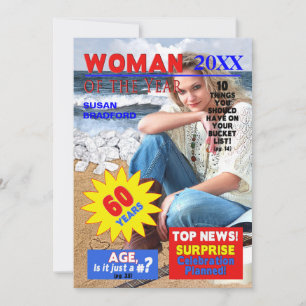 60th Birthday PHOTO Invitation - Magazine Hoesje Kaart