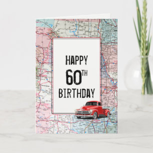 60th Birthday Red Retro Truck op Map Kaart