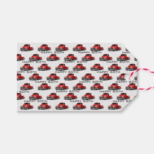 60th Birthday Retro Red Truck Cadeaulabel (Voorkant (Horizontaal))