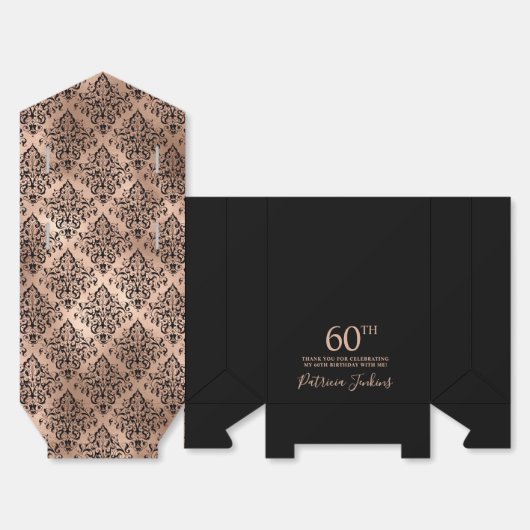 60th Birthday Rose Gold Damask Thank You Bedankdoosjes (Ongevouwen)