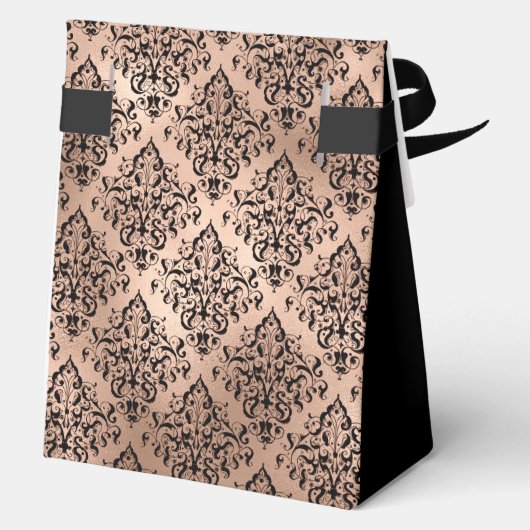 60th Birthday Rose Gold Damask Thank You Bedankdoosjes (Achterkant)