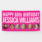 60th Birthday white roze zes fotocirkels Spandoek (Horizontaal)