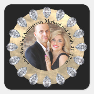60th Diamond Bruiloft Jubileum FOTO Personaliseren Vierkante Sticker
