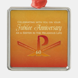 60th Jubilee Jubileum Nun Pax Cross, Oranje Metalen Ornament