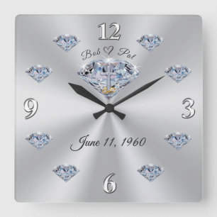 60th Jubileum Wall Clock voor Bob en Pat Vierkante Klok