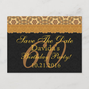 60th Save the Date Birthday Gold Black Lace Aankondigingskaart