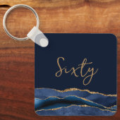 60th Verjaardag Blauw Goud Dank u Metal Sleutelhanger (Voorkant)