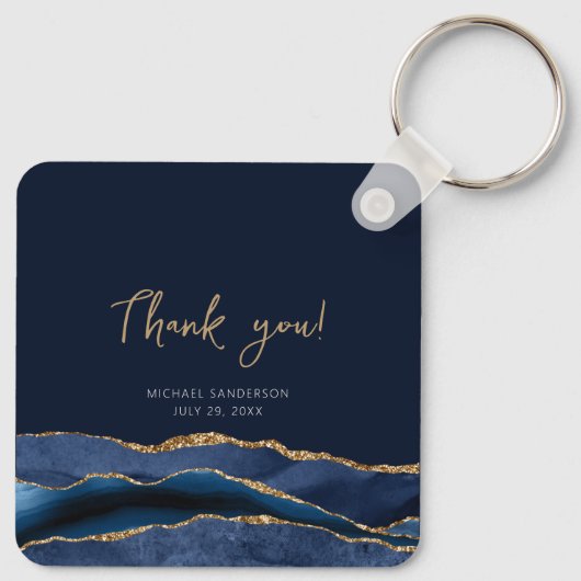 60th Verjaardag Blauw Goud Dank u Metal Sleutelhanger (Achterkant)