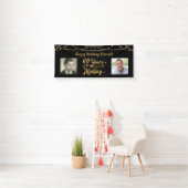 60th Verjaardag Retro Zwart Goud String Lights Fot Spandoek (Insitu)