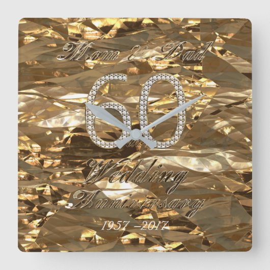 60th Wedding Anniversary Diamond Wedding Parents Vierkante Klok (Voorkant)