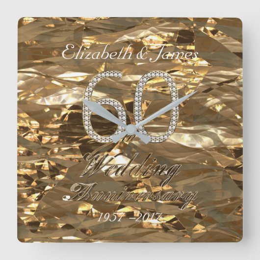 60th Wedding Anniversary Diamond Wedding Parents Vierkante Klok (Voorkant)