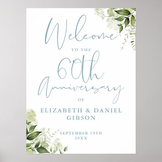 60th Wedding Anniversary Greenery Welcome Sign Poster (Voorkant)