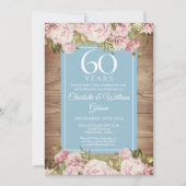 60th Wedding Jubileum Rustic Rozen Greenery Kaart (Voorkant)