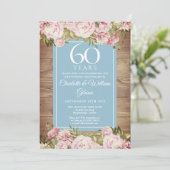 60th Wedding Jubileum Rustic Rozen Greenery Kaart (Staand voorkant)