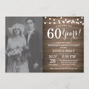 60th Wedding Jubileum Rustic Wood Kaart