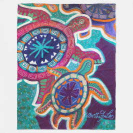 60x80 Turtle Blanket met 0riginal aboriginal art Fleece Deken