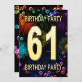 61e anniversaire Fête Invitation Fireworks Bulles (Devant / Derrière)