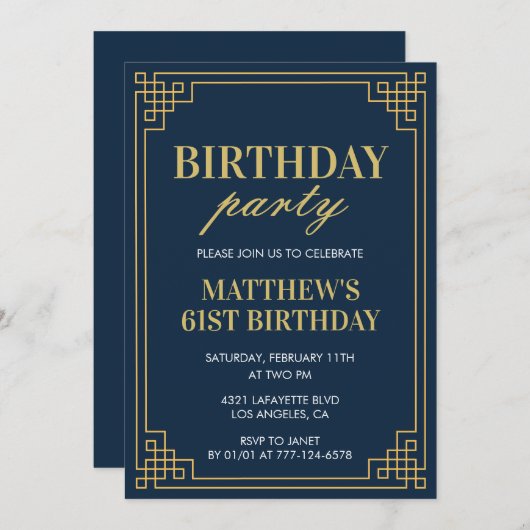 61e anniversaire invitations Anniversaire fête gar (Devant / Derrière)