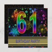 61e fête d'anniversaire Invitation avec bulles (Devant / Derrière)