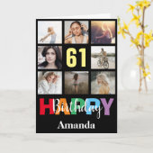61e Gelukkige Verjaardag Fotocollage Modern Zwart Kaart (Gele Bloem)