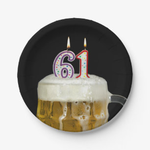 61e verjaardag bier met kaars papieren bordje