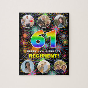61e verjaardag: Leuke regenboog #, aangepaste naam Legpuzzel