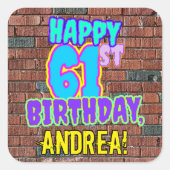 61e verjaardag - Leuke, stedelijke graffiti geïnsp Vierkante Sticker (Voorkant)
