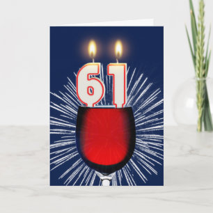 61e verjaardag met wijn en kaarsen kaart