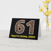 61e verjaardag: naam + faux hout graan patroon "61 kaart (Gele Bloem)