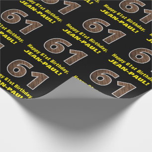 61e verjaardag: Naam & Faux Wood Grain Patroon "61 Cadeaupapier