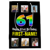61e verjaardag: Regenboog "61", aangepaste foto's  Medium Cadeauzakje (Voorkant)