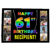 61e verjaardag: Regenboogtekst, aangepaste foto's  Groot Cadeauzakje (Achterkant)