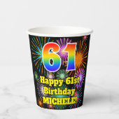 61e verjaardag: Vuurwerk Fun Pattern + Regenboog 6 Papieren Bekers (Achterkant)