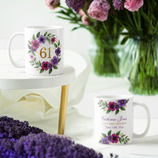 61ème Anniversaire Mug - Couronne florale avec num