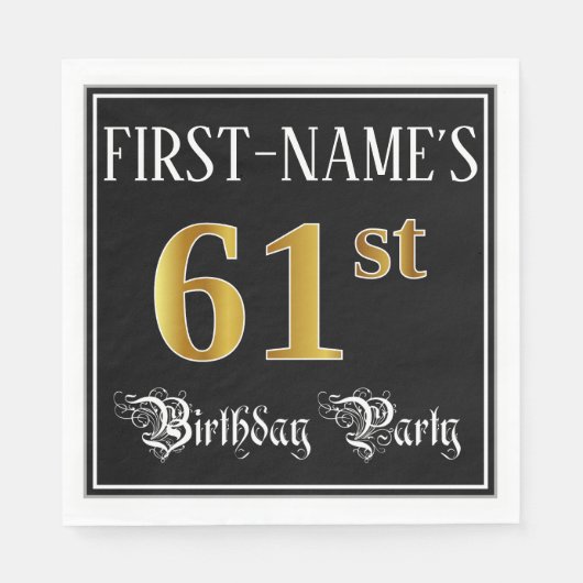 61st Birthday Party — Fancy Script, Faux Gold Look Servet (Voorkant)