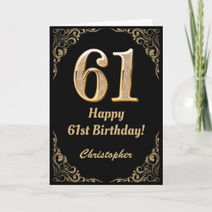 61ste Birthday Black en Gold Glitter Lijst Kaart
