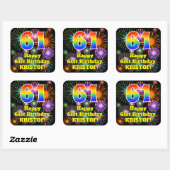 61ste verjaardag: Fun Fireworks Kijk, regenboog # Vierkante Sticker (Vel)