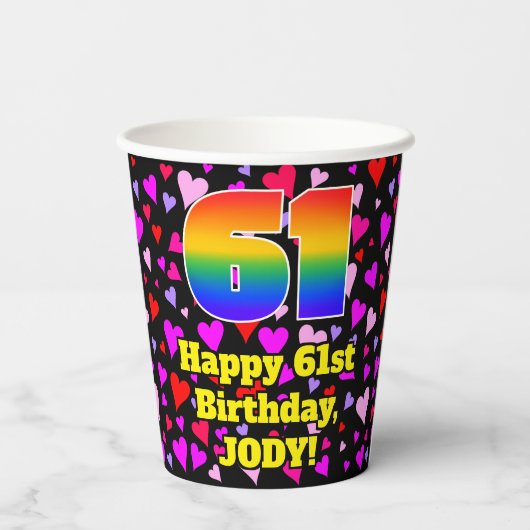 61ste verjaardag: Het liefhebbende Kunstpatroon, R Papieren Bekers (Achterkant)