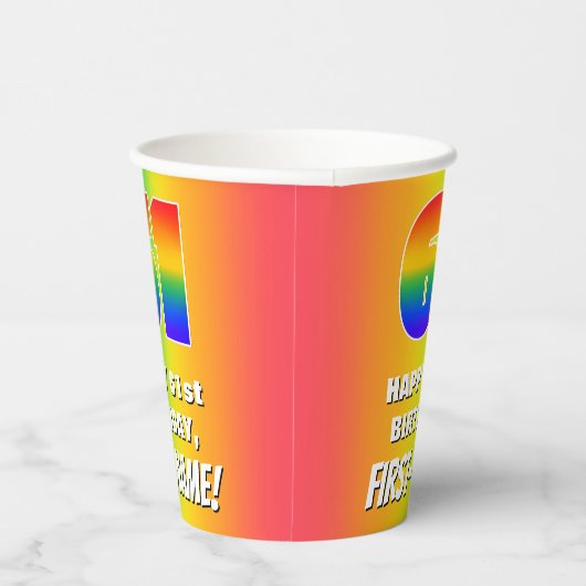 61ste verjaardag: kleurrijk, vun regenboogpatroon  papieren bekers (Rechts)