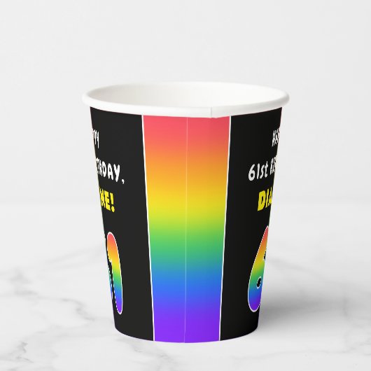 61ste verjaardag: kleurrijke regenboog # 61, Naam Papieren Bekers (Rechts)